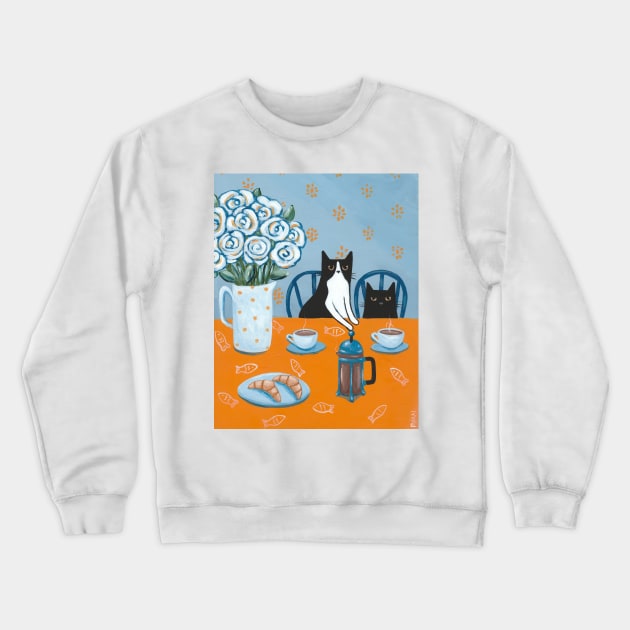 French Press Coffee Cats Crewneck Sweatshirt by KilkennyCat Art